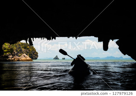 canoe paddle at Tham Lod Yai Grotto Cave, Phang Nga Bay, Thailand 127979126