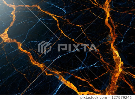 mystery dark marble base of black obsidian with veins in electric blue and fiery amber 127979245