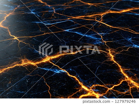 mystery dark marble base of black obsidian with veins in electric blue and fiery amber 127979246