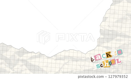 Back to school cut out letters lettering, on notepad crumpled grid paper background. Vector illustration. 127979352