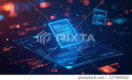 High Tech Digital Tablet with Glowing User Interface and Data Visualization in a Futuristic Cyber Environment for Technology and Innovation Concepts High Tech Digital Tablet with Glowing User Interface and Data Visualization in a Futuristic Cyber Environment for Technology and Innovation Concepts 127980092