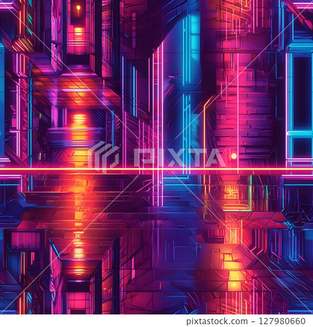 Neon Cityscape A Futuristic Digital Art. Neon Cityscape A Futuristic Digital Art. 127980660