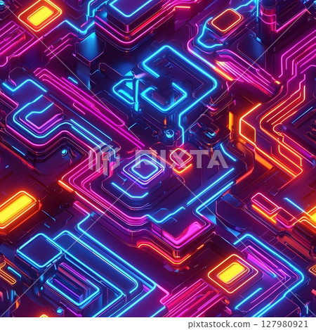 Neon Circuitry Abstract Digital Art. 127980921