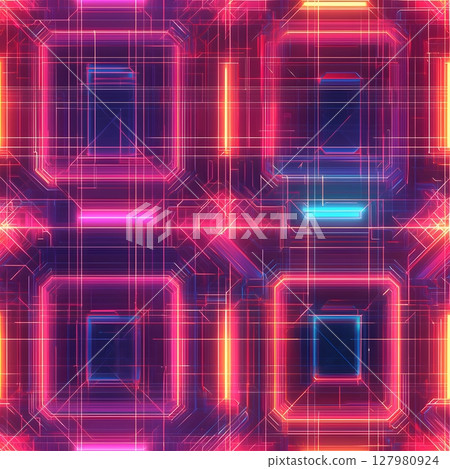 Neon Grid Abstract Digital Art. 127980924
