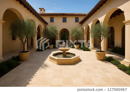 Peaceful private courtyard in Mediterranean-style villa 127980967
