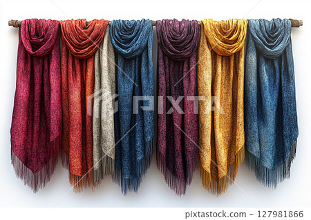 Fabric wall hanging on a white background. Boho-chic style. 127981866