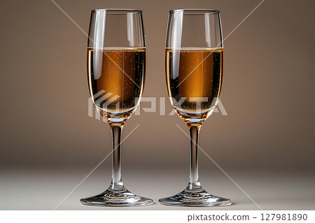 Premium beverage Two elegant Wine Glass filled with Champagne wine. 127981890