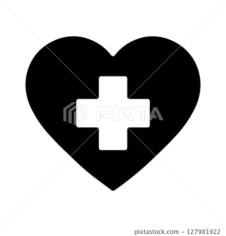 Heart and cross icon - medical care, heart disease support, welfare, etc. 127981922