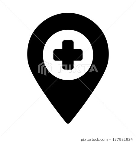 Icons showing hospital and clinic locations and map directions 127981924