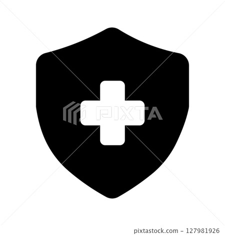 Shield and cross icon symbolizing infection prevention and medical safety 127981926