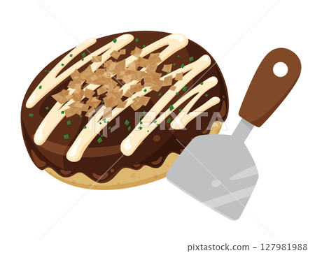 大阪燒和鍋鏟插圖 127981988