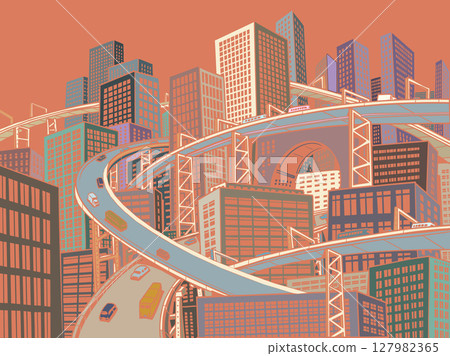 Megapolis city with many roads high. Urbanism is a modern problem. Sale of real estate and tourist trips to the capitals of the world. 127982365