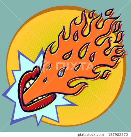 Lips spew fire. Hot offer. Rock and roll style. Lips spew fire. Hot offer. Rock and roll style. 127982370