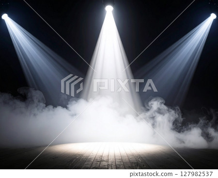 Photographed against a blue spotlight and a green spotlight illuminated by a spotlight 127982537