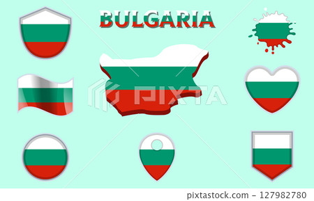 Collection of flat national flags of Bulgaria with map Collection of flat national flags of Bulgaria with map 127982780