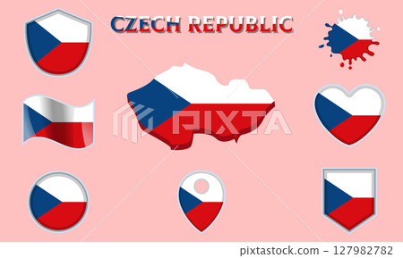 Collection of flat national flags of Czech Republic with map Collection of flat national flags of Czech Republic with map 127982782