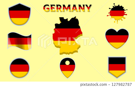 Collection of flat national flags of Germany with map Collection of flat national flags of Germany with map 127982787