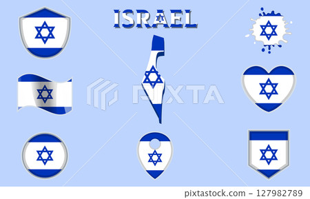 Collection of flat national flags of Israel with map Collection of flat national flags of Israel with map 127982789