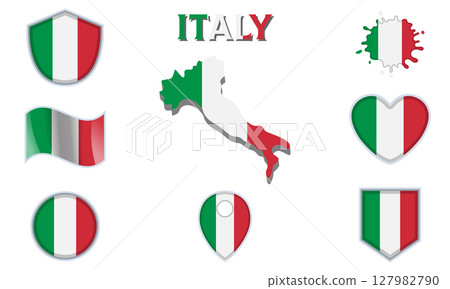 Collection of flat national flags of Italy with map 127982790
