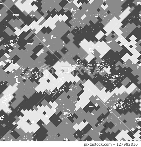 Camouflage grunge pattern on pixel grayscale background Camouflage grunge pattern on pixel grayscale background 127982810
