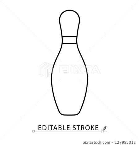 A bowling pin icon in minimalist style with editable stroke. Sport equipment, game symbol, bowling alley object, strike target, recreational gear, outline illustration, vector line drawing. 127983018