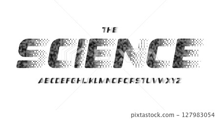 Science technology font, futuristic alphabet for scientific headline, medical digital product logo, display device typography, app UI typographic design. Modern vector typeset. 127983054