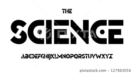 Science technology font, futuristic alphabet for scientific headline, medical digital product logo, display device typography, app UI typographic design. Modern vector typeset. 127983058