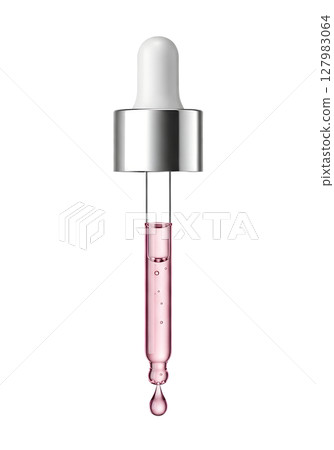 Cosmetic serum dropper with pink liquid on transparent background, skin care or beauty product 127983064