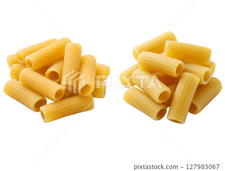 Close-up of uncooked rigatoni pasta on transparent background, italian food ingredient 127983067