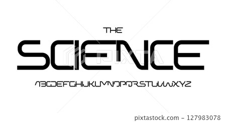Science technology font, futuristic alphabet for scientific headline, medical digital product logo, display device typography, app UI typographic design. Modern vector typeset. 127983078