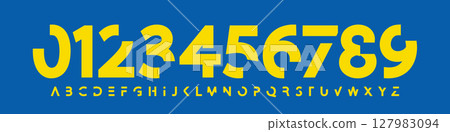 Bold Sport Font Alphabet and Numbers with Geometric Cuts and Dynamic Style for Team Jersey, Urban Sports, Digital Event, Car Graphic, Athletic Branding. Modern Typeface. Vector Illustration 127983094