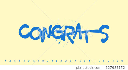 Congrats Lettering Phrase in Graffiti style ink splatter effect, dynamic playful youthful alphabet font design for posters, cards, branding. Urban brush lettering style. Vector illustration Congrats Lettering Phrase in Graffiti style ink splatter effect, dynamic playful youthful alphabet font design for posters, cards, branding. Urban brush lettering style. Vector illustration 127983152