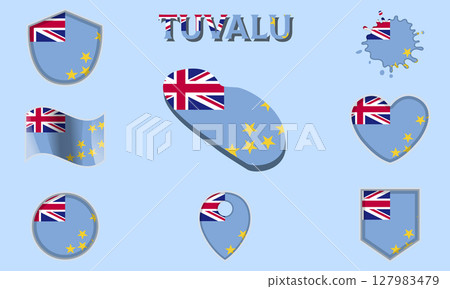 Collection of flat national flags of Tuvalu with map Collection of flat national flags of Tuvalu with map 127983479