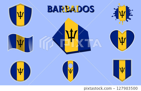 Collection of flat national flags of Barbados with map Collection of flat national flags of Barbados with map 127983500