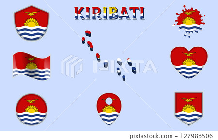 Collection of flat national flags of Kiribati with map Collection of flat national flags of Kiribati with map 127983506