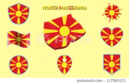 Collection of flat national flags of North Macedonia with map Collection of flat national flags of North Macedonia with map 127983521