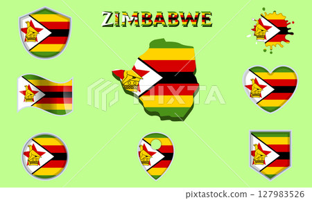 Collection of flat national flags of Zimbabwe with map Collection of flat national flags of Zimbabwe with map 127983526