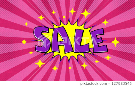 Vector pink advertising banner with text sale in pop art comics style 127983545