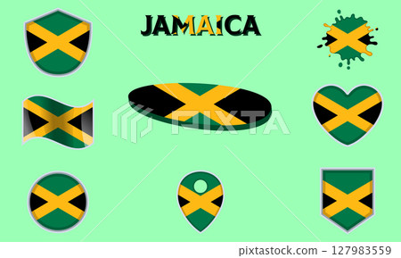 Collection of flat national flags of Jamaica with map Collection of flat national flags of Jamaica with map 127983559
