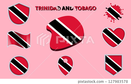 Collection of flat national flags of Trinidad and Tobago with map 127983578