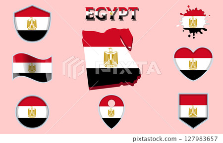 Collection of flat national flags of Egypt with map Collection of flat national flags of Egypt with map 127983657