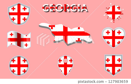 Collection of flat national flags of Georgia with map Collection of flat national flags of Georgia with map 127983659