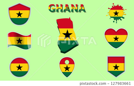 Collection of flat national flags of Ghana with map Collection of flat national flags of Ghana with map 127983661