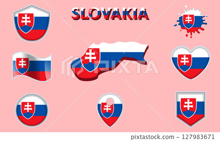 Collection of flat national flags of Slovakia with map 127983671