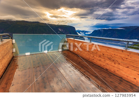 Fjord landscape at Stegastein viewpoint Norway Fjord landscape at Stegastein viewpoint Norway 127983954