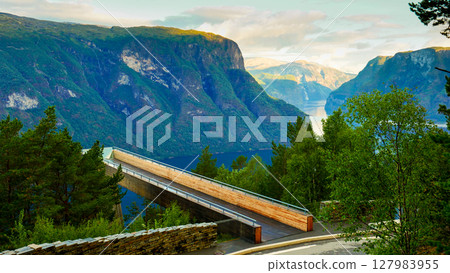 Fjord and Stegastein lookout in Norway Fjord and Stegastein lookout in Norway 127983955