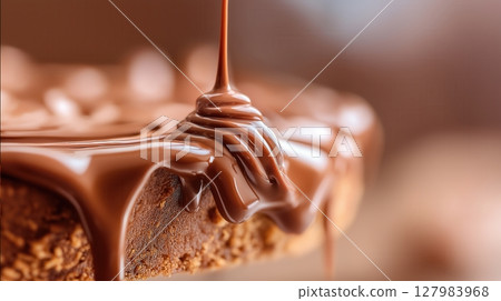 Rich Chocolate Drizzle on Cake 127983968