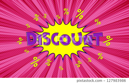 Vector pink advertising banner with text discount in pop art comics style Vector pink advertising banner with text discount in pop art comics style 127983986