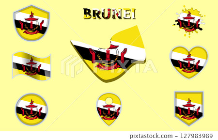 Collection of flat national flags of Brunei with map Collection of flat national flags of Brunei with map 127983989