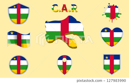 Collection of flat national flags of C.A.R with map 127983990